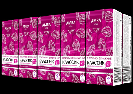 Платочки бумажные двухслойные белые неароматиз. "АMRA" 