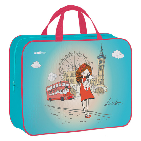 Папка-сумка с ручками 350*265*80 Berlingo "Girl in London", А4, 1 отделение, текстиль, на молнии