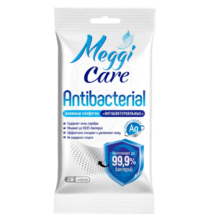Влажные салфетки "Антибактериальные" MEGGI CARE Antibacterial, 20 шт.